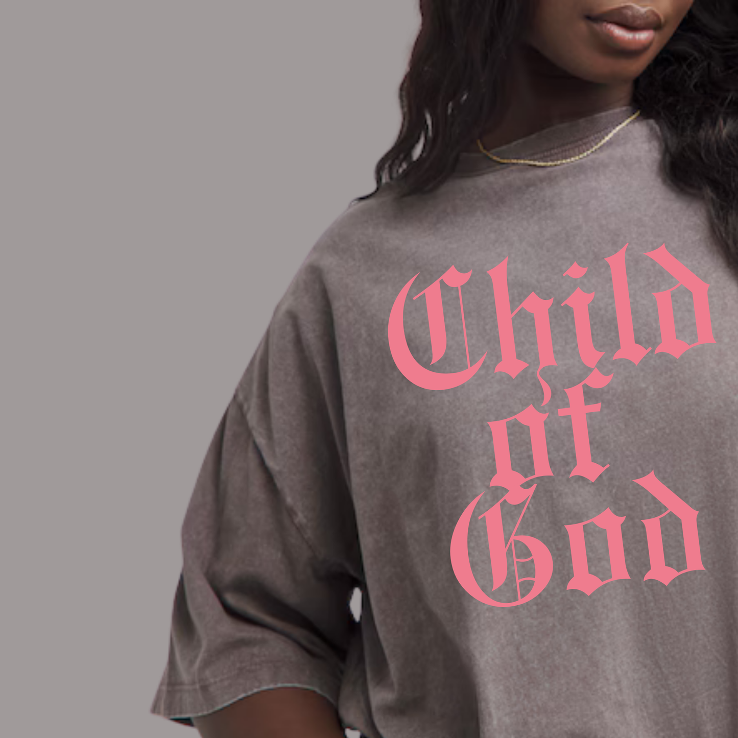 CHILD OF GOD- PINK OVERSIZED CEMENT GRAY TEE