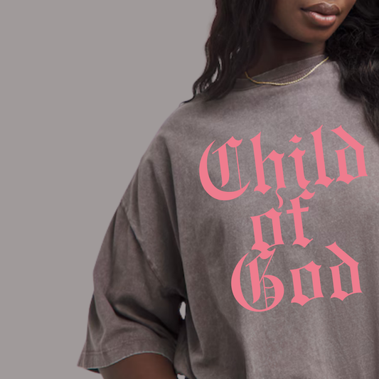 CHILD OF GOD- PINK OVERSIZED CEMENT GRAY TEE